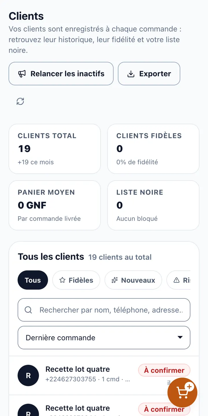 Vos clients et leur historique.