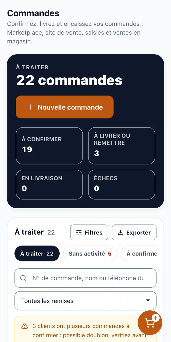 Le lien se crée depuis le détail d'une commande.