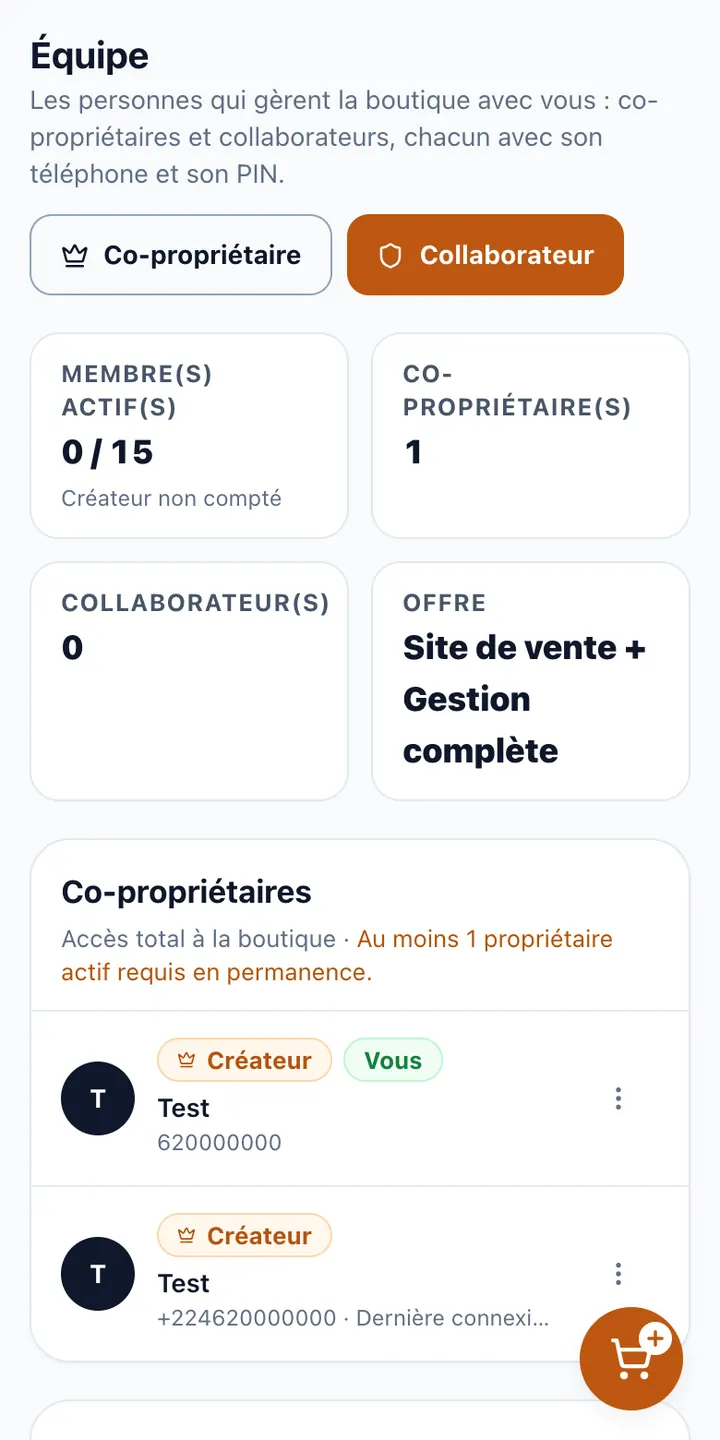 Co-propriétaires et collaborateurs.
