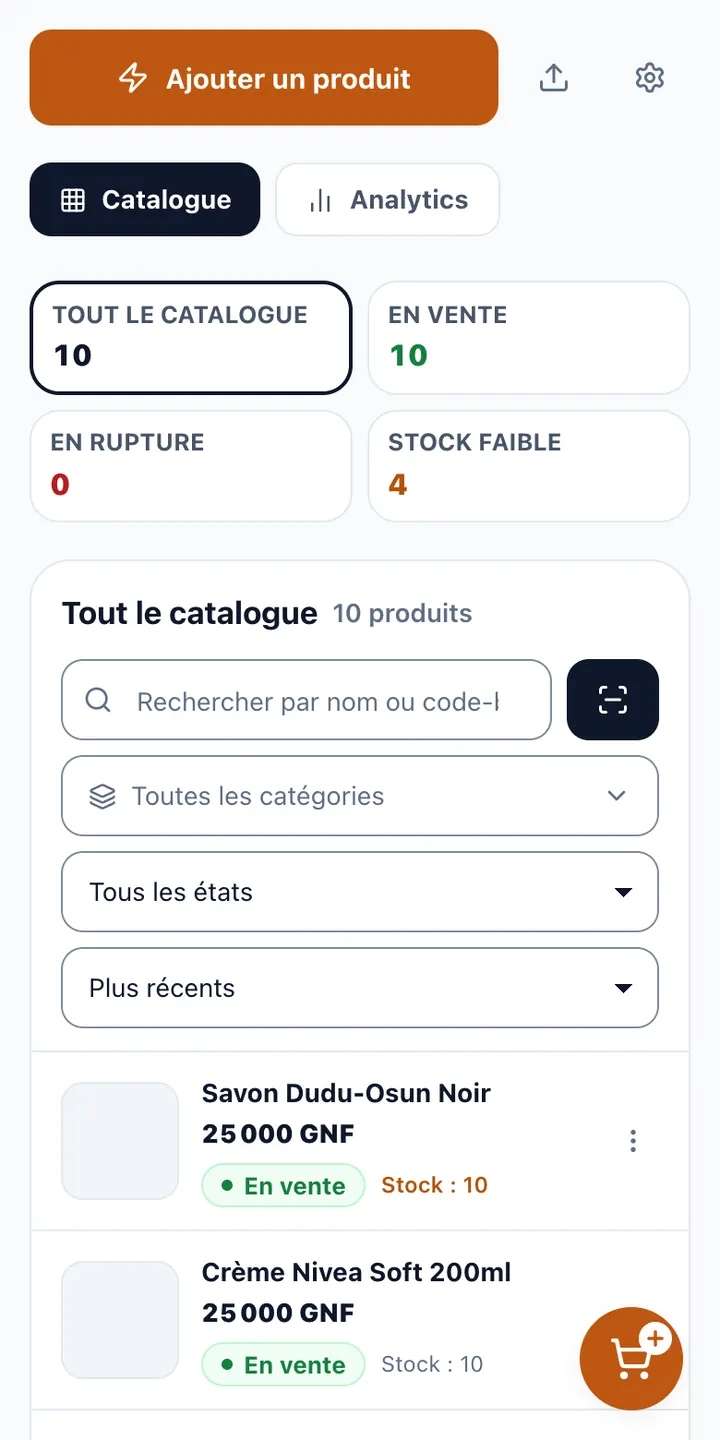 Stock faible et ruptures en un coup d’œil.