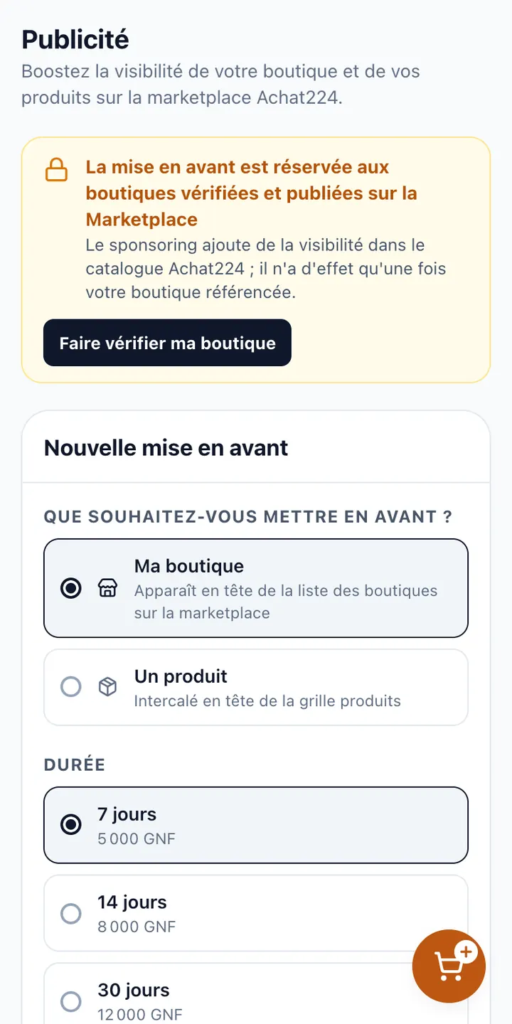 Vos mises en avant et leur état.