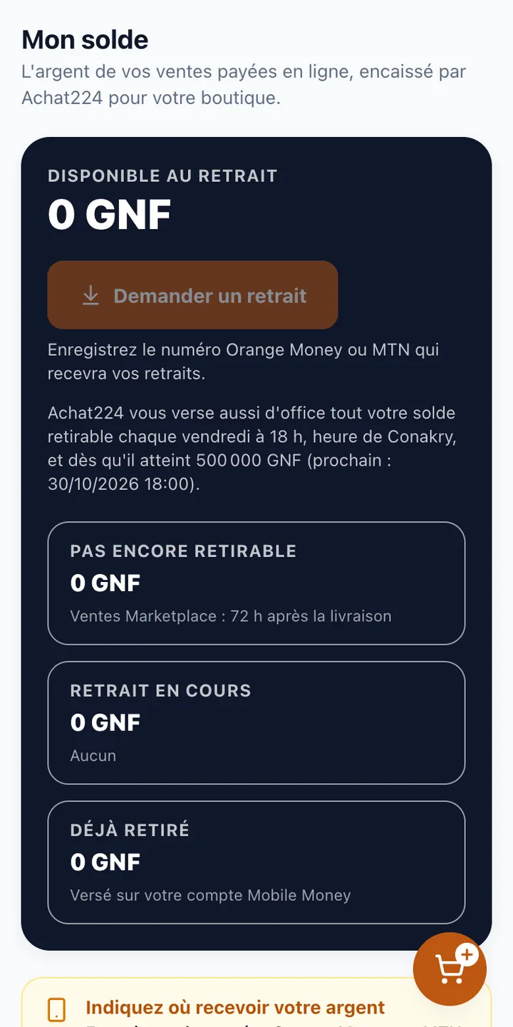 Disponible, pas encore retirable, et vos mouvements.